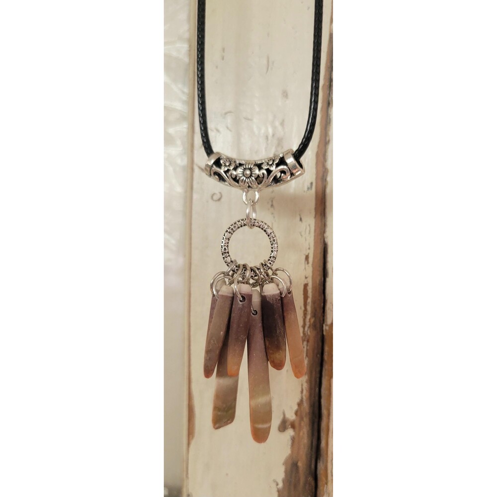Handmade Sea Urchin Spine Necklace with Cord and Silver‑Tone Connector